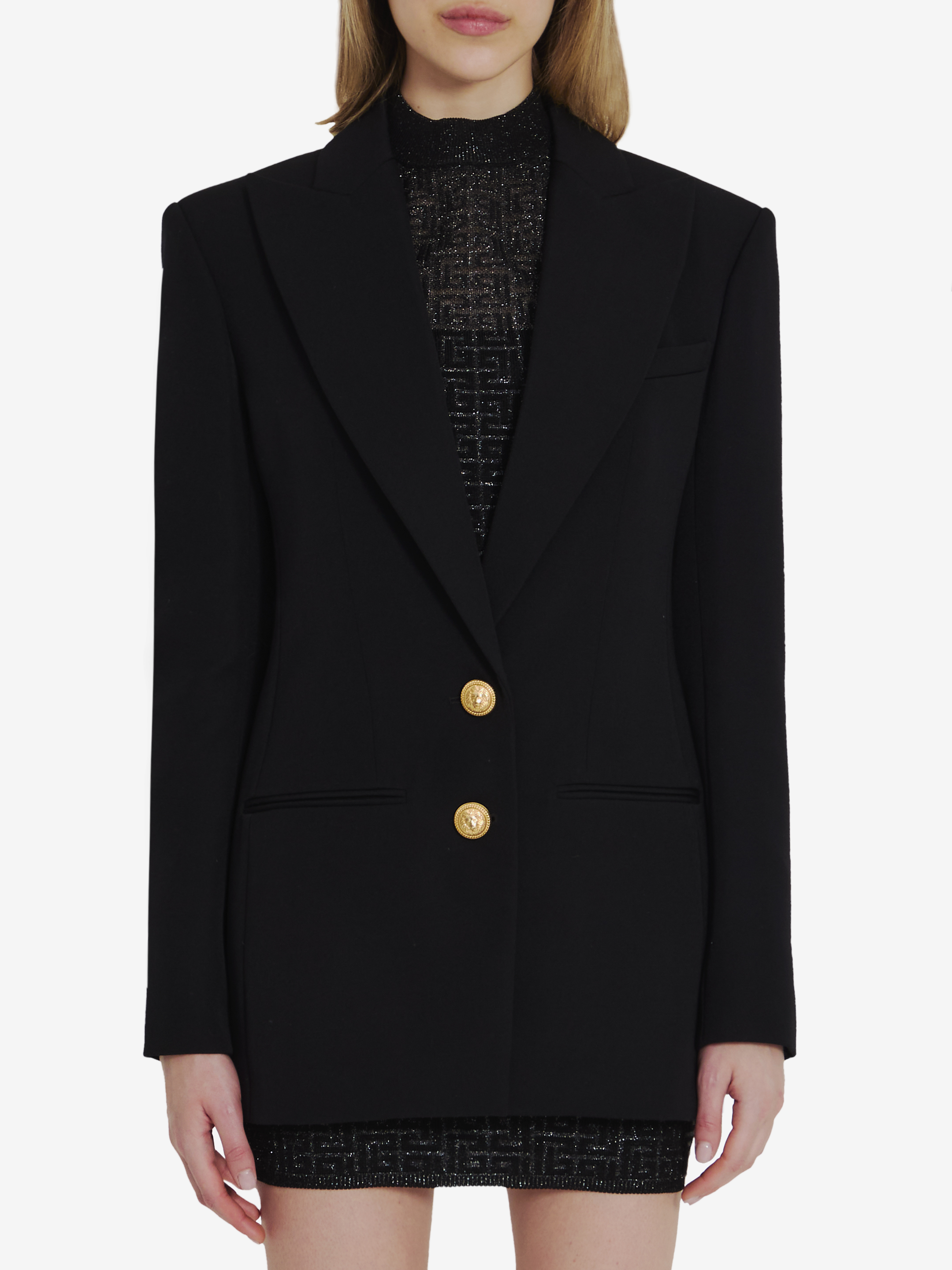 Balmain Doublebreasted Jacket In Wool In Black