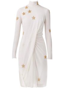 Silk viscose dress with gold stars