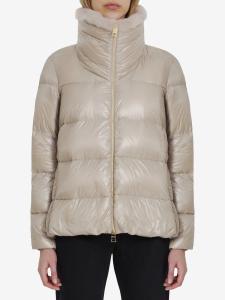 Down jacket in nylon and eco-fur