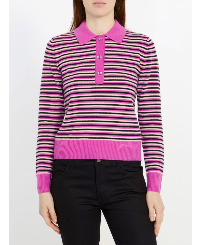 GANNI - Striped polo sweater
